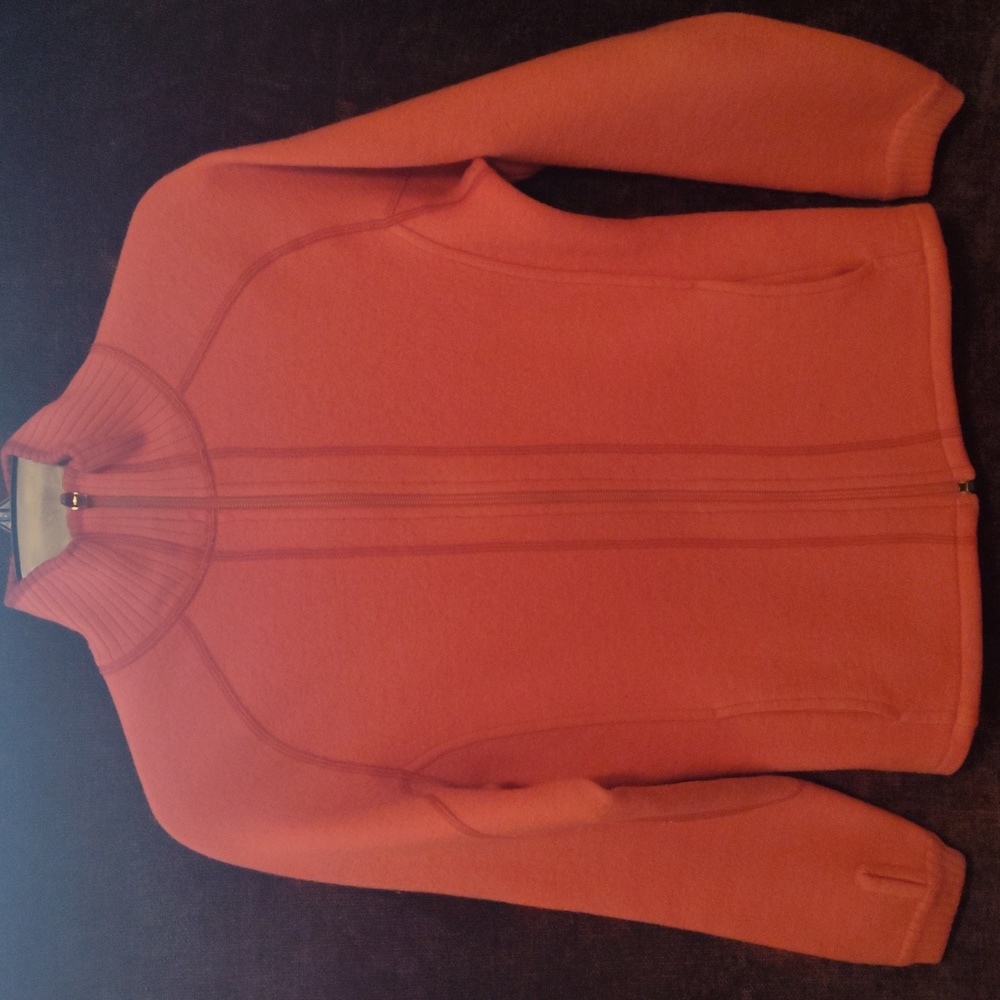 Kuhl, burn orange, small- zip up sweater w/ pockets. Runs small.More like an XS